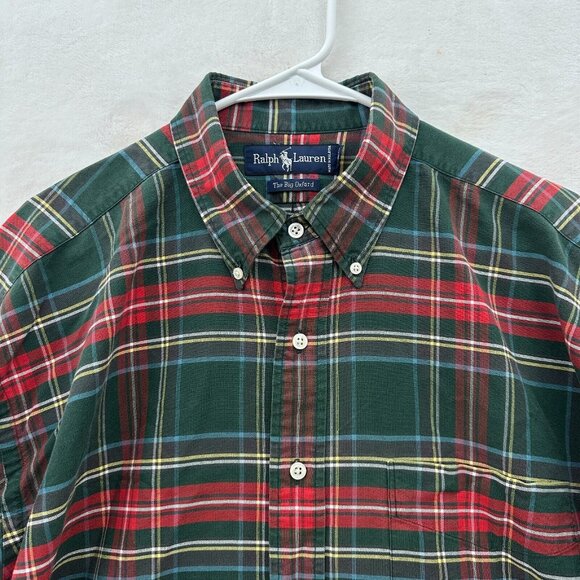 Ralph Lauren Shirt Mens L Green Plaid The Big Oxford Oversize Pocket Button Down - Picture 2 of 8